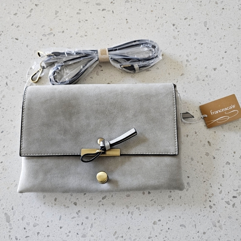 New Gray Vegan Leather Francesca's Crossbody Bag